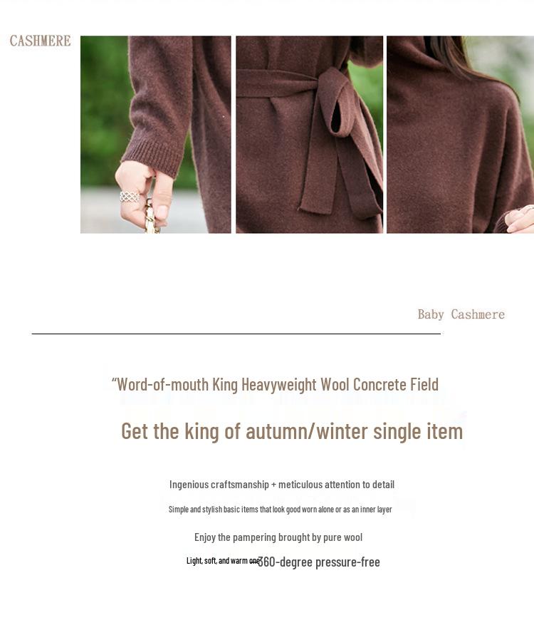 Elegant Stacked Collar Wool Sweater Dress for Women, Knee-Length, Slimming Fit, Solid Color, Perfect Base Layer Sweater.
