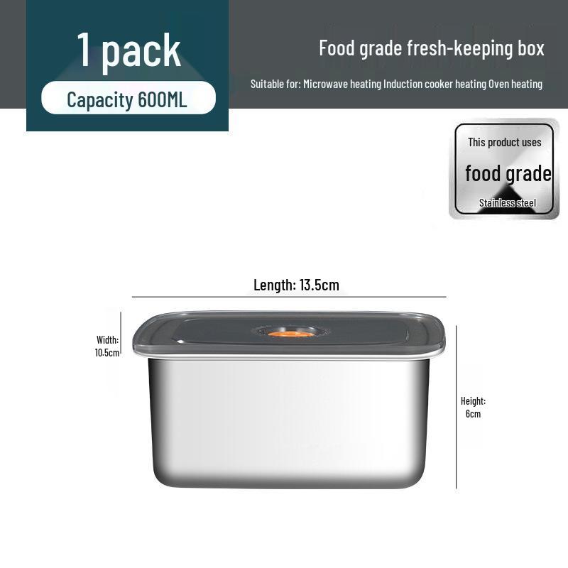 Stainless Steel Food Storage Box with Lid - Square Tray Lunch Container for Office Workers