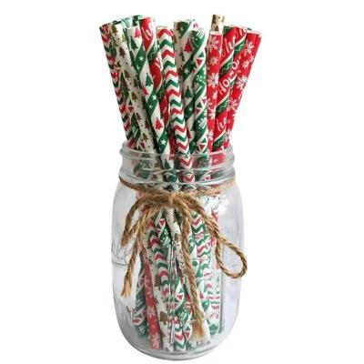 25 Stück Einweg-Weihnachts-Papierstrohhalme Schneeflocke Weihnachtsbaum Trinkhalm Frohe Weihnachten Dekorationen Neujahrsparty Zubehör