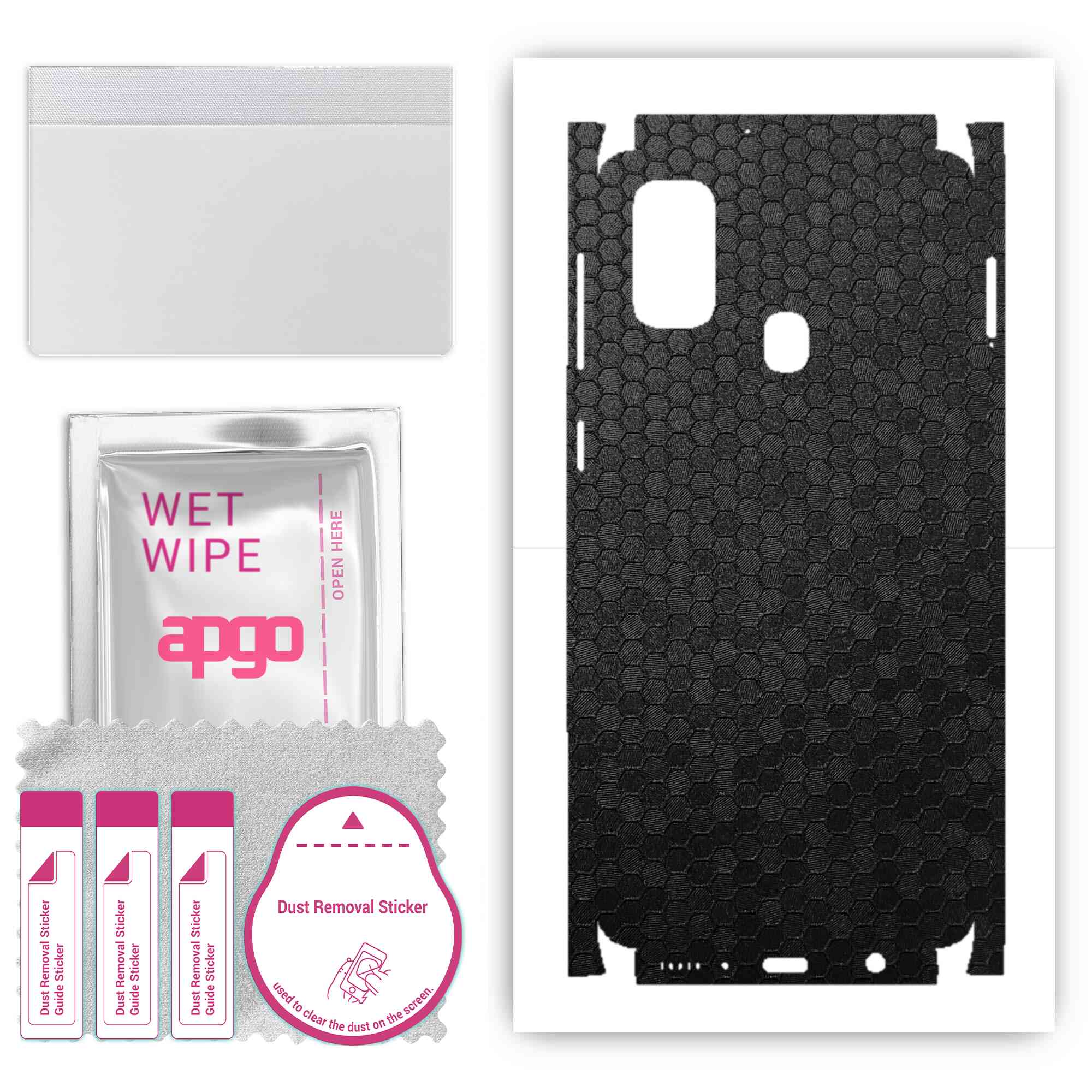 

apgo Protective Skin Sticker for the back+sides compatible with Samsung Galaxy M21, Full Wrap Film, Foil, Vinyl - Pattern Black Honeycomb