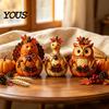 Fall Harvest Festival Home Decor 3PCS Rustic Autumn Wooden Ornaments, Animal Designs Retro Table Distressed Farmhouse Crafts, Decorative Handmade