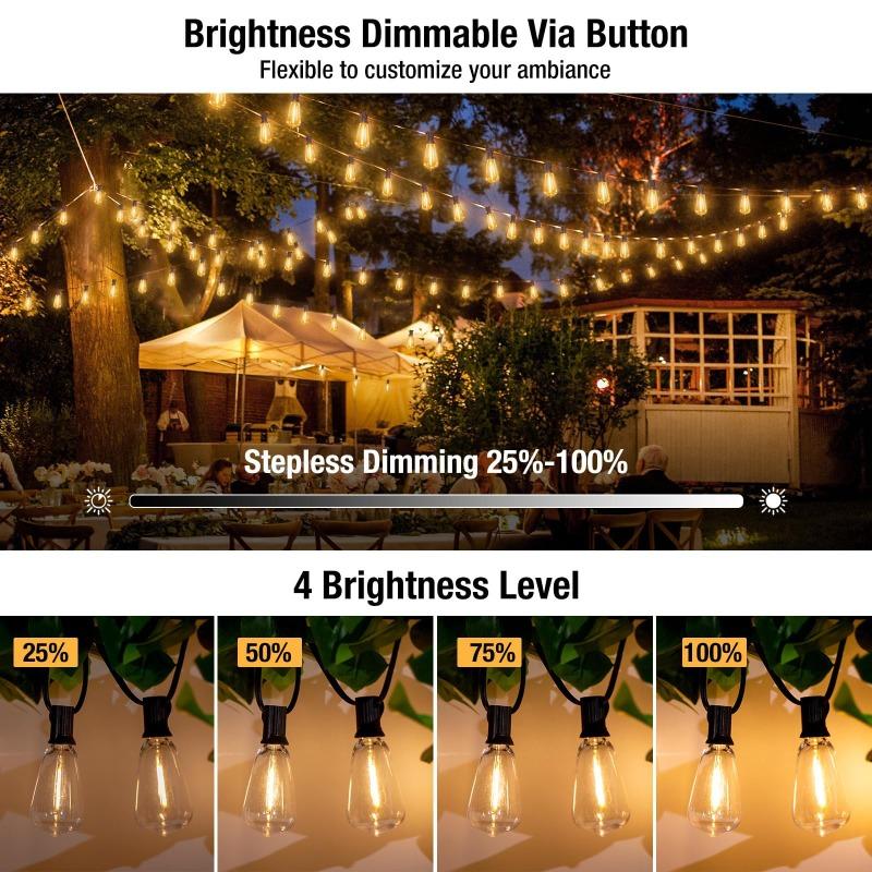 Outdoor String Lights 100FT Patio Lights ST38 Vintage Edison Bulbs Outside Hanging Light Waterproof Garden Dimmable 2700K