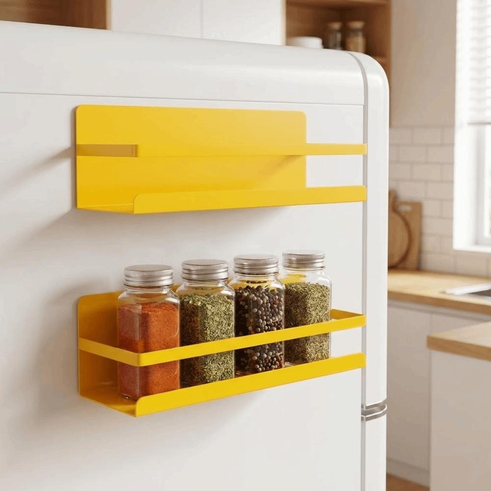 Wall Mounted Refrigerator Magnetic Shelf Punch Free Refrigerator Side Storage Rack  Washing Machine