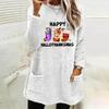 Women's 2024 European & American Christmas Print Casual Loose Long Sleeve Round Neck Pocket Hoodie