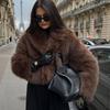 Palton de damă cu guler rever, mânecă lungă, blană artificială, croială lejeră, jachetă pufoasă la modă