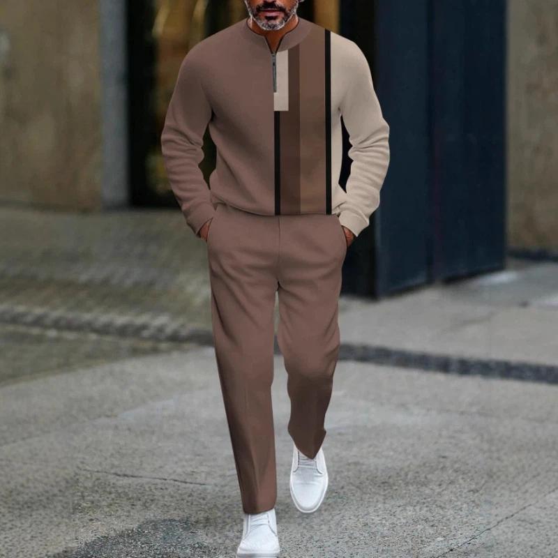 Herren Mode Stil Gedruckt Zweiteiliges Set 3D Digital Halber Reißverschluss Lässig Trendig Sportbekleidung Herbst und Winter Set