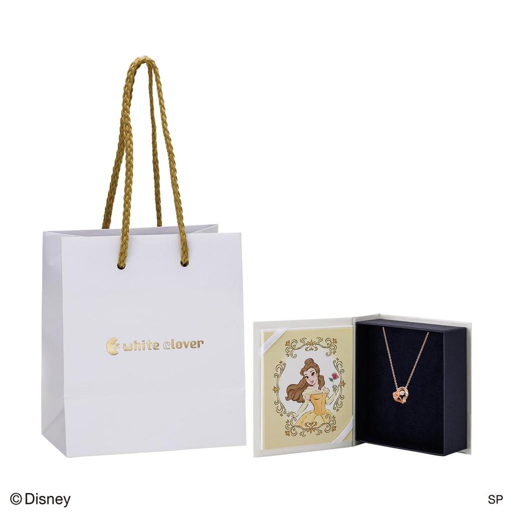 White Clover Beauty and the Beast Dancing Stone Disney Sterling Cubic Pink Necklace, Princess, Silver, Zirconia, Heart, Rose, Gold, DISS008PG, Women's
