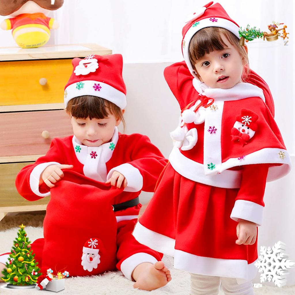 [HTPARY] Santa Cosplay Kids' Christmas Costume with Hat for Boys and Girls, Perfect for Recitals and School Festivals