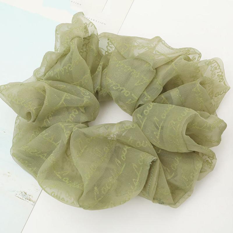 Lystrfac Letter Organza Oversized Scrunchie Women Rubber Bands Elastic Hair Bands Hair Tie Ponytail Holder Hair Accessories