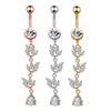 Butterfly-bow Dangled Navel Ring Piercing 14G Flower Heart Crystal CZs Belly Button Ring for Women Stainless Steel Belly Jewelry