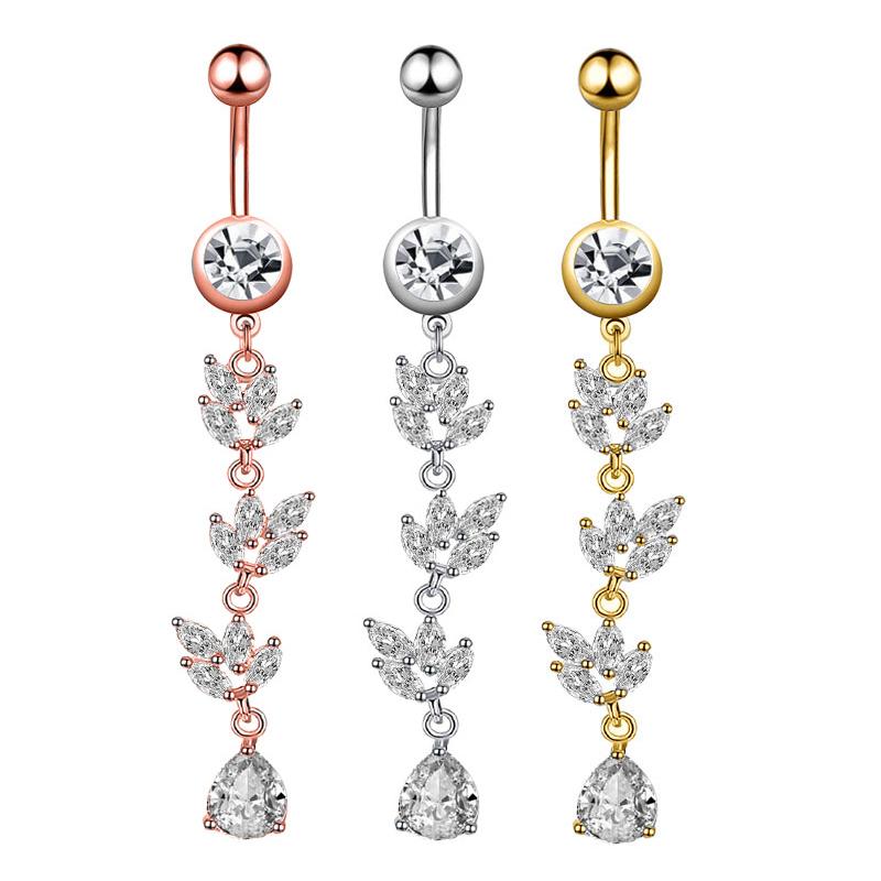 Butterfly-bow Dangled Navel Ring Piercing 14G Flower Heart Crystal CZs Belly Button Ring for Women Stainless Steel Belly Jewelry