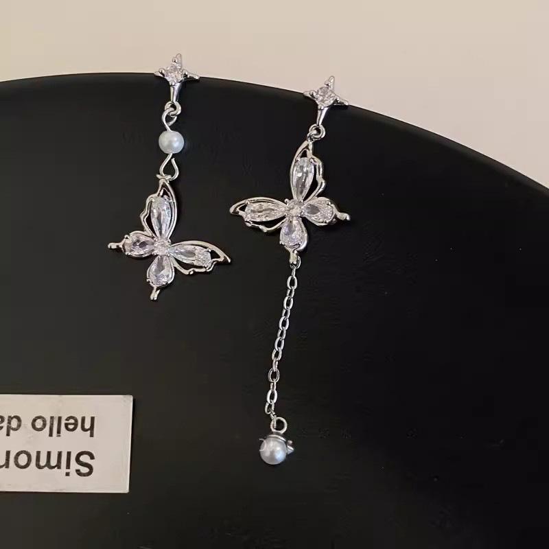 1Pair Elegant  Cute Butterfly Dangle Earrings For Women Girls Luxury Asymmetric Butterfly Tassels Earrings Jewelry Gifts