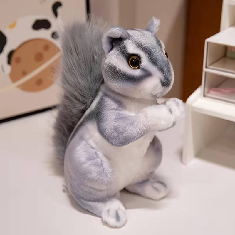 7.48-Inch Cute Big-Tailed Squirrel Plush Toy, Soft Gray-Brown Stuffed Animal With Fluffy Tail, Realistic Fur Home Decor