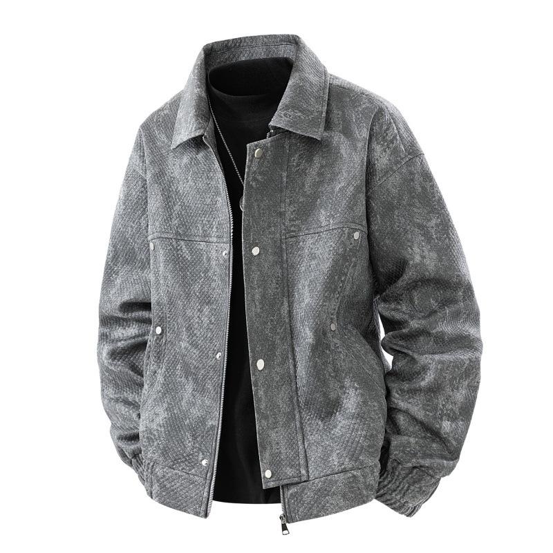 Autumn and Winter New Men's Coat Lapel Tooling Jacket High-end Men's Loose Leave-in Green Men's Clothing
