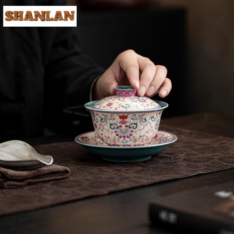 Color Enamel Flower Tea Set Complete Set Boutique Gaiwan Tea Ceremony Set Teapot And Tea Cup Set Chinese Tea Set Ornaments Gifts