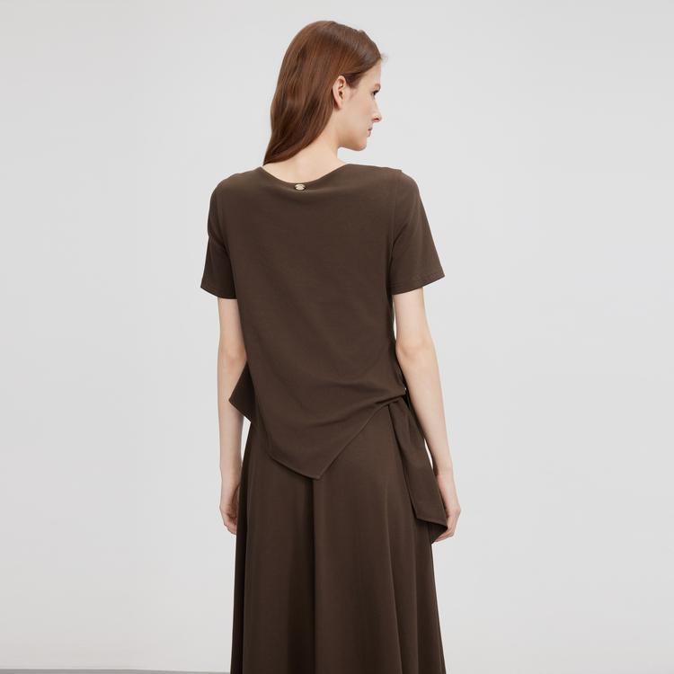 ELLE French Minimalist Irregular Design Vintage Short Sleeve Dress Women Dress EL51981