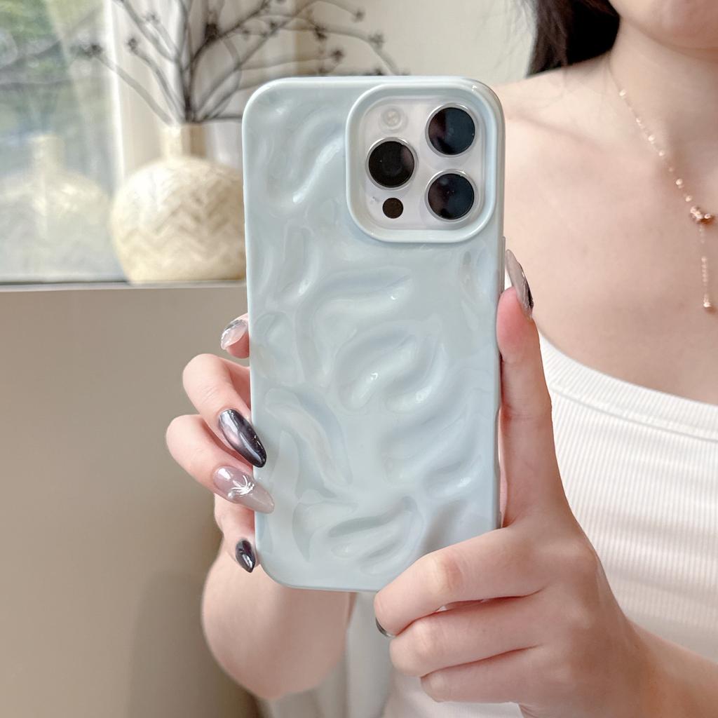 ins Macaron solid color pleated pattern, suitable for iPhone17Pro max mobile phone case, Apple 16 new 14/15.