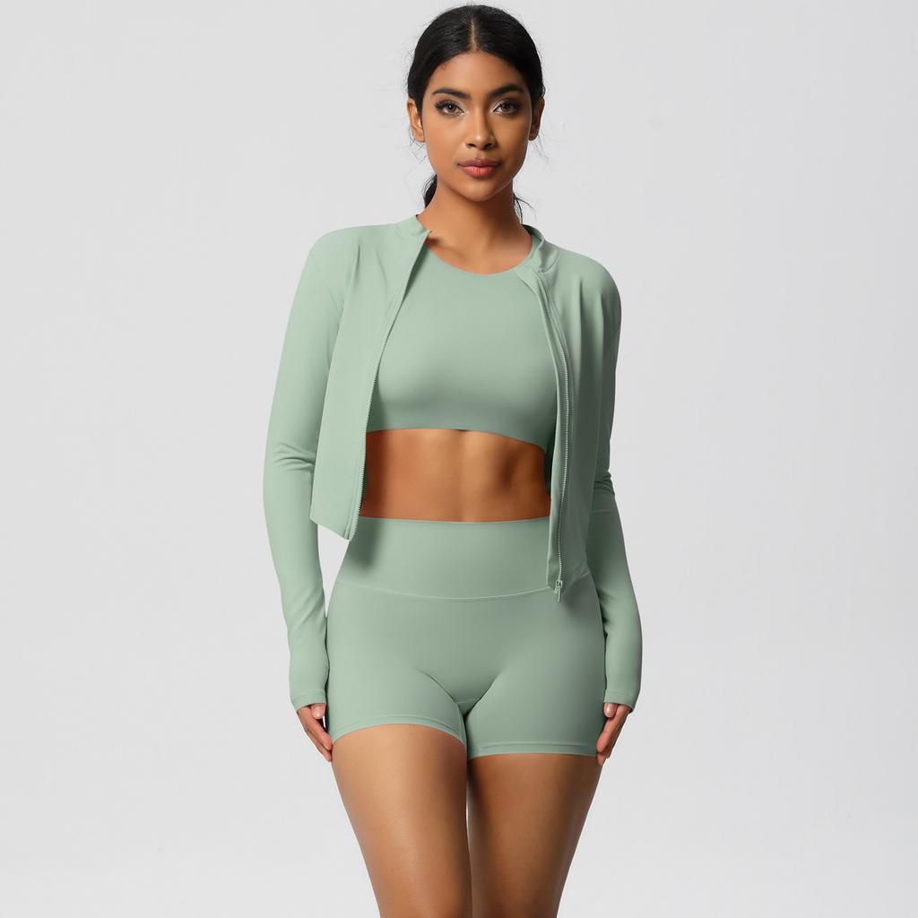 Tight Naked Feeling Brushed Yoga Suit, Quick Drying Breathable Sports Set, Outdoor Leisure Running Fitness Three Piece Set For Women