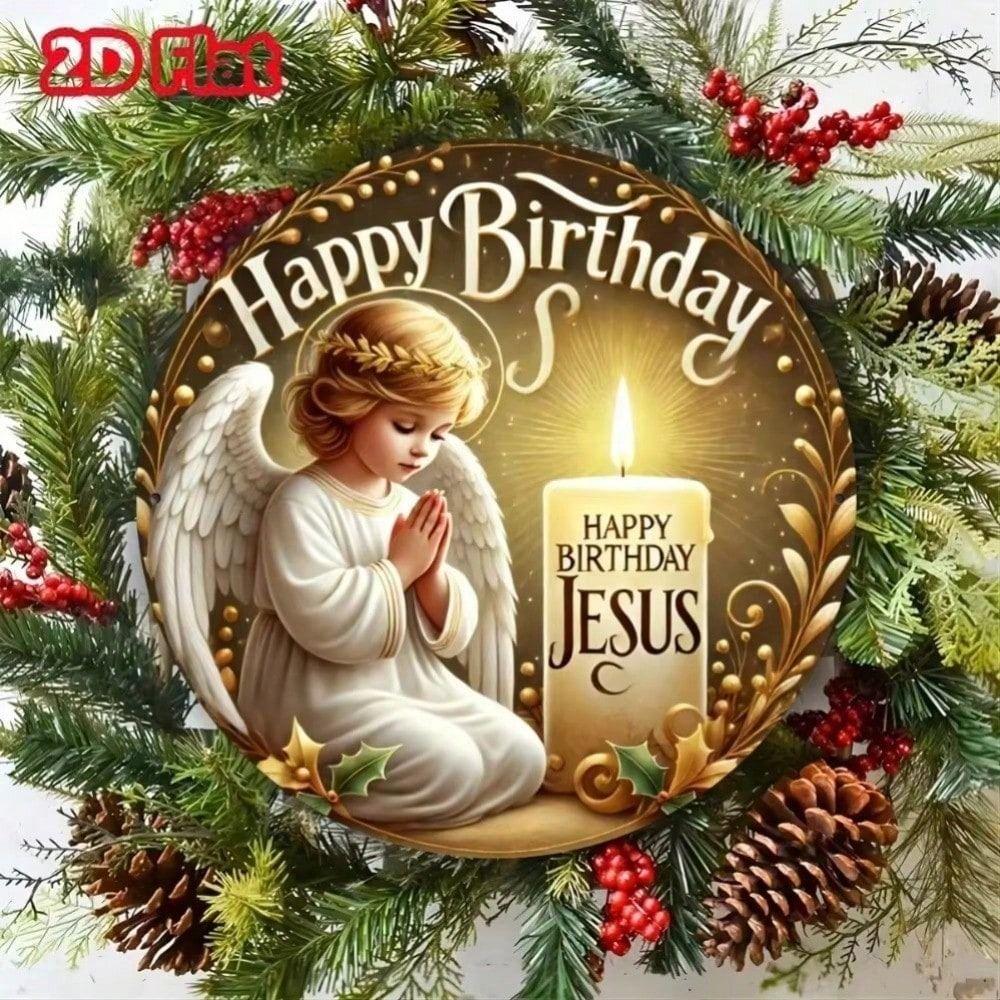 Metal Round Wall Art Angel Happy Birthday Jesus Christmas Decor