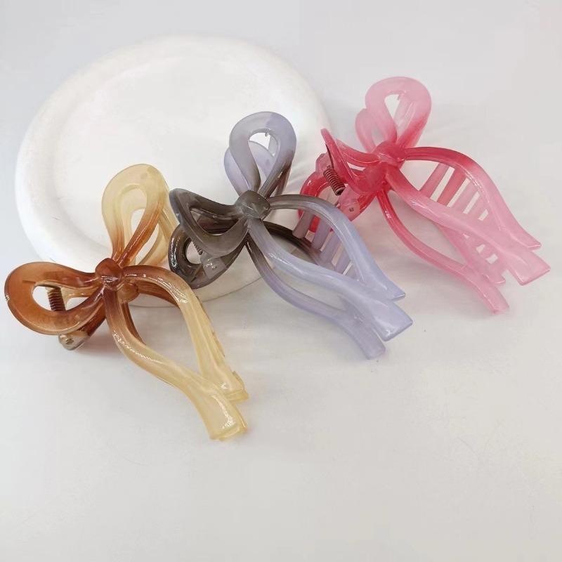 Simple Hollow Streamer Bow Ties Oil Dripping Plastic Hair Claw Clip Hairpin Hair Accessories for Women