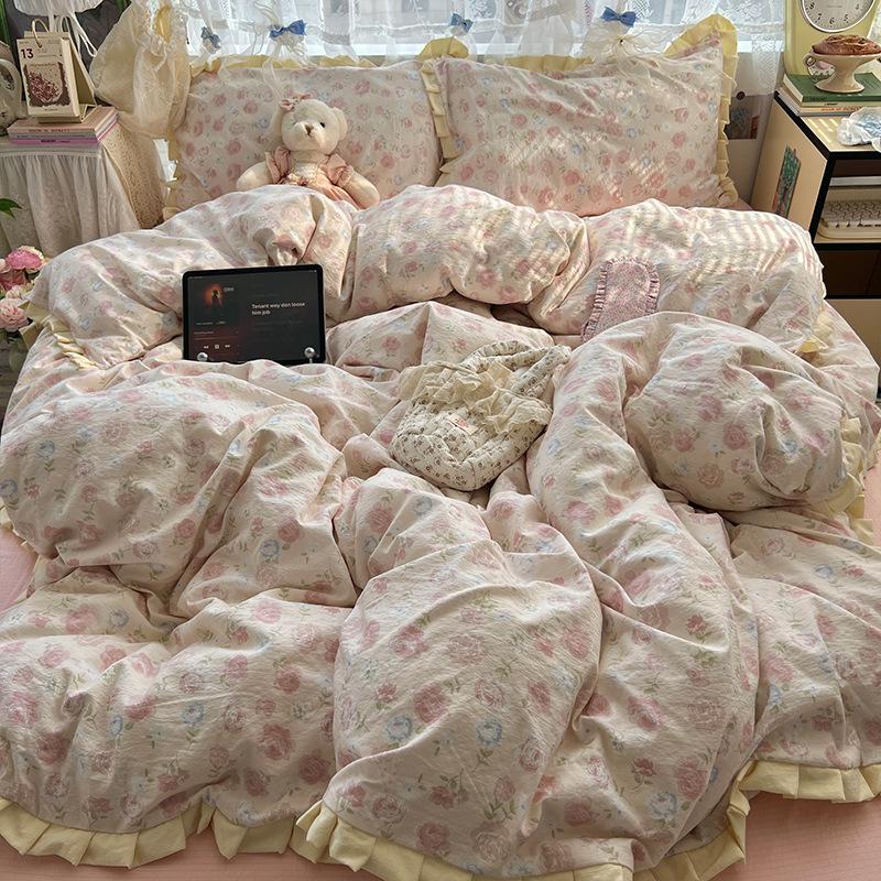 insA Cotton Bed Four-piece Set Pure Cotton New Maternal and Infant Grade Bed Sheet Quilt Cover Student Dormitory Three-piece Set