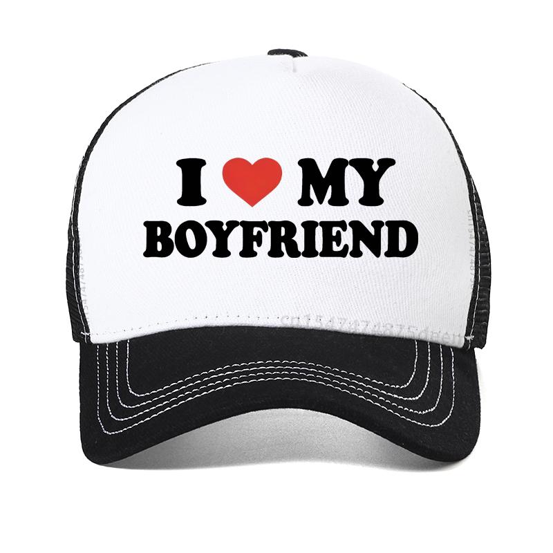 I Love My Girlfriend Boyfriend Logo Print baseball cap Summer Men's Fashion Breathable Snapback hats outdoor mesh trucker hat