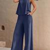 New Women's Sleeveless Vest And Trousers Two Piece Set Fashion Solid Color Two Piece Round Neck Top Pants Suit Casual Set