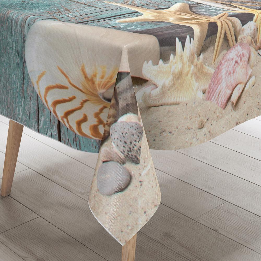 Vintage Nautical Wooden Board Rectangle Tablecloth for Table Decor Summer Fish Nets Starfish Conch Shell Table Cloth Party Decor