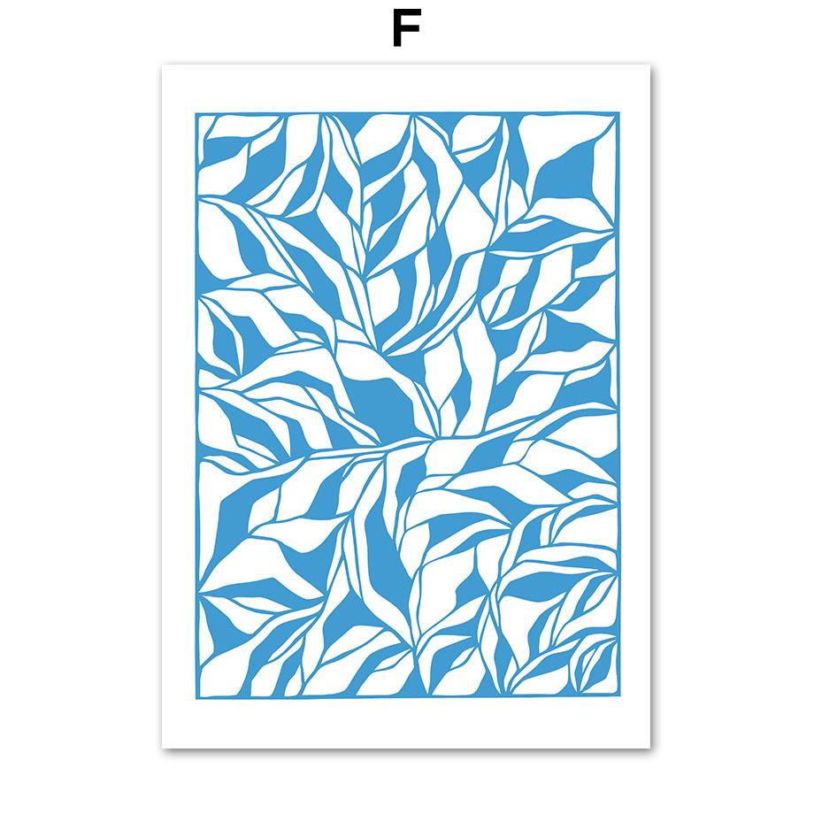 Toile d'art mural avec ligne Matisse Picasso bleue, feuilles de fleurs, peinture, affiches et imprimés nordiques, images murales pour décor de salon