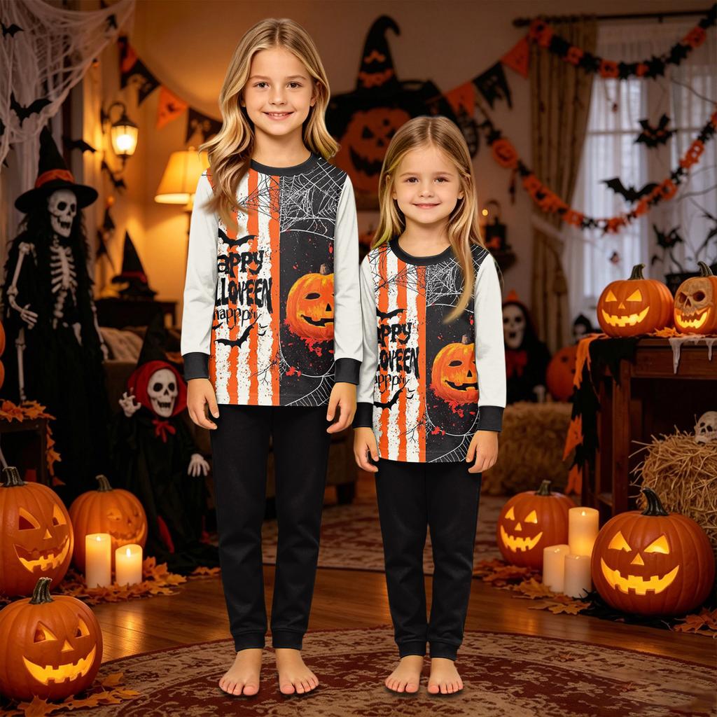 Family Matching Halloween Print Loungewear Set Long Sleeve Top and Pants for Parent and Child