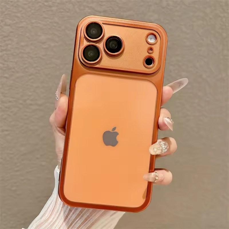 

Luxury Translucent TPU Matte Plating Shockproof Soft Case For iPhone 17 Air 16 15 14 13 12 11 Pro Max Plus Lens Protect Cover iPhone 11 помаранчевий