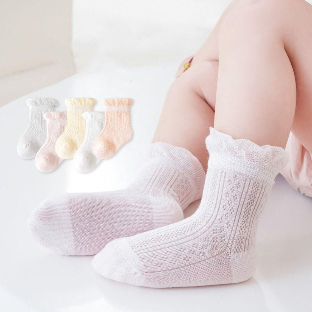4Pairs Cotton Baby Ruffle Socks Hollow Toddle Short Socks Cute Kids Mesh Tube Socks  First Walkers