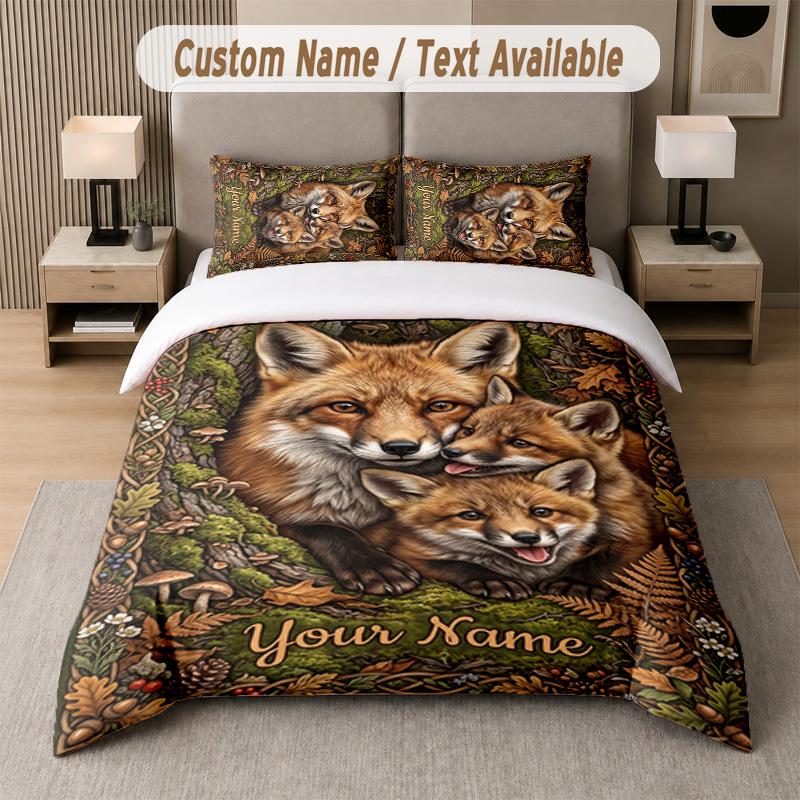Wolf Fox Theme Custom Text Or Name 3Pcs Bedding Set 1 Flat Sheet & 2 Pillowcases Personalized Home Bedding