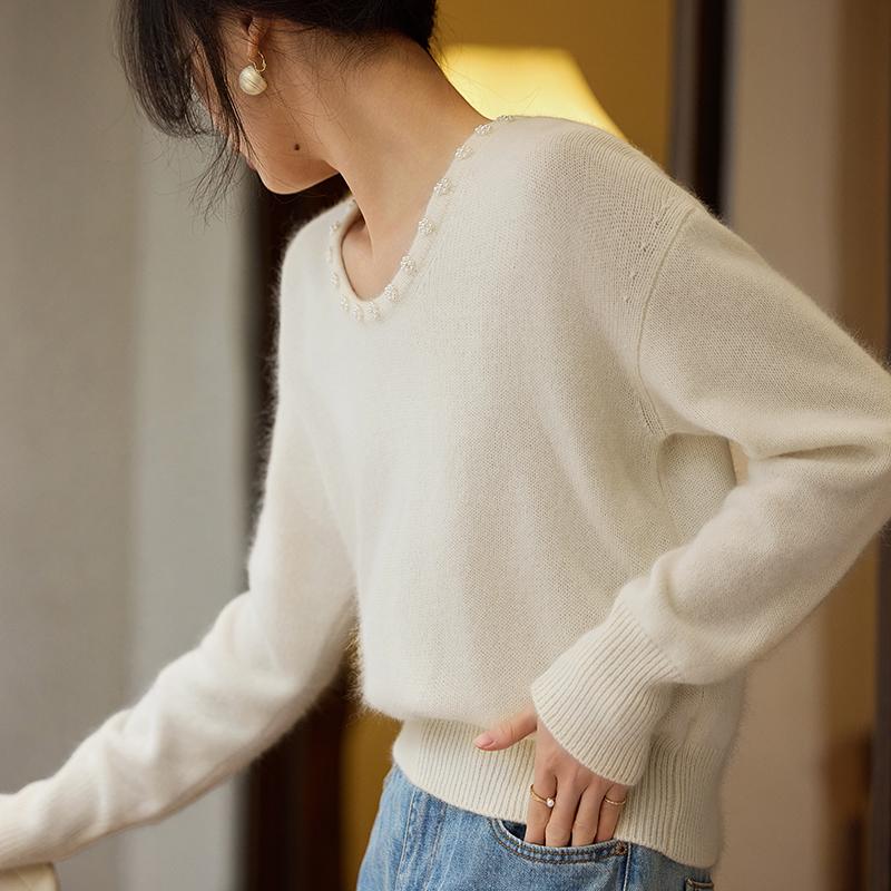 Women's Cashmere Sweater Qinghe Cashmere 30% Cashmere 70% Wool Autumn and Winter Pullover Warm and Fashionable