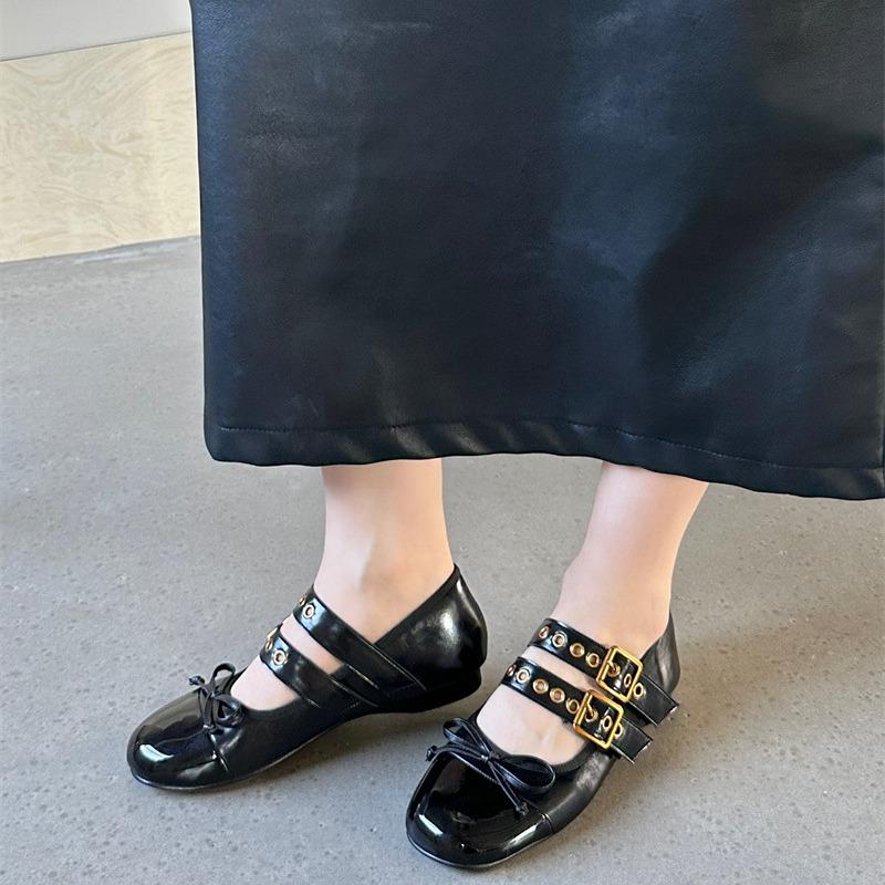 

Весенние туфли Мэри Джейн на плоской подошве, женские ретро балетки, ремешок с пряжкой, универсальные туфли-лодочки с открытым верхом 40 чёрный