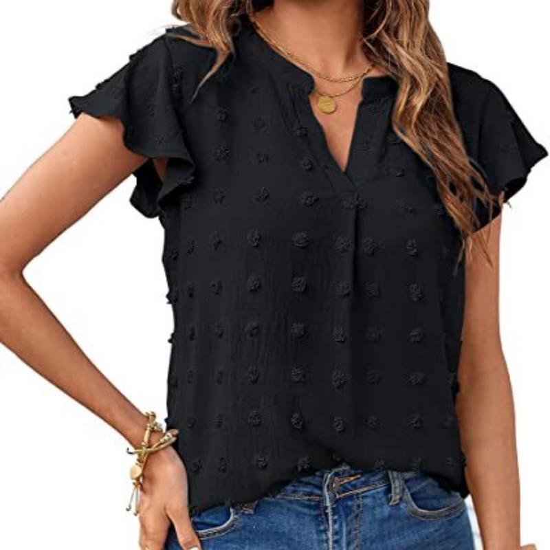 Elegante Büro Dame Chiffon Bluse Frauen Tops Shirts 2023 Sommer Einfarbig Kurzarm V-ausschnitt Kleidung Blusa Mujer 25836