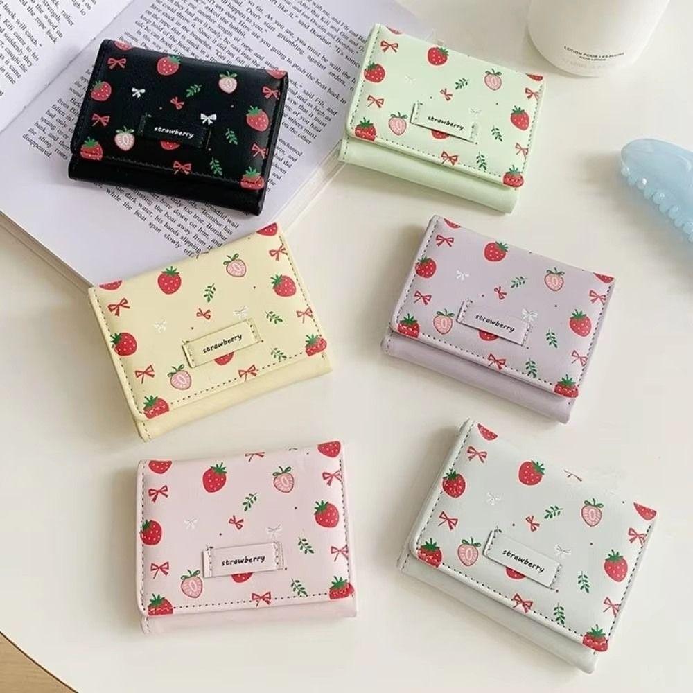 Strawberry PU Leather Wallet Printing Card Holder Portable Tri-fold Wallet  Girl