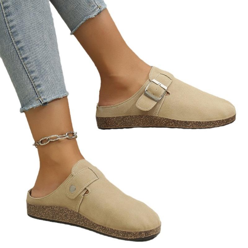 Large size casual retro thick-soled half slippers women's autumn wear large size lazy one-pedal slippers