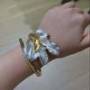 Armlet Tulip Bangle Exaggerated Metal Flower Bracelet Golden and White Bangle  Mother's Day Gift