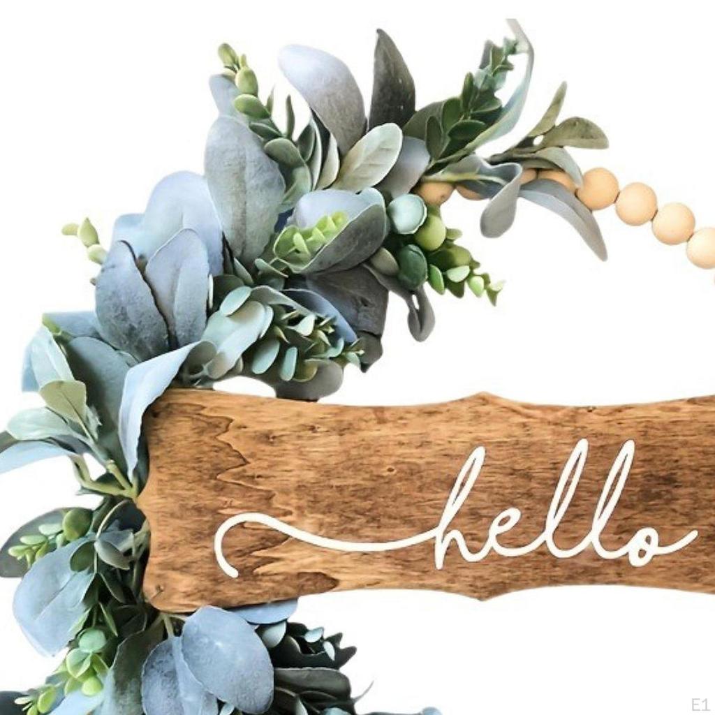 Wood Bead Flower Wreath Greenery for Front Door Decorative Remembrance Gift Hanging Ornament