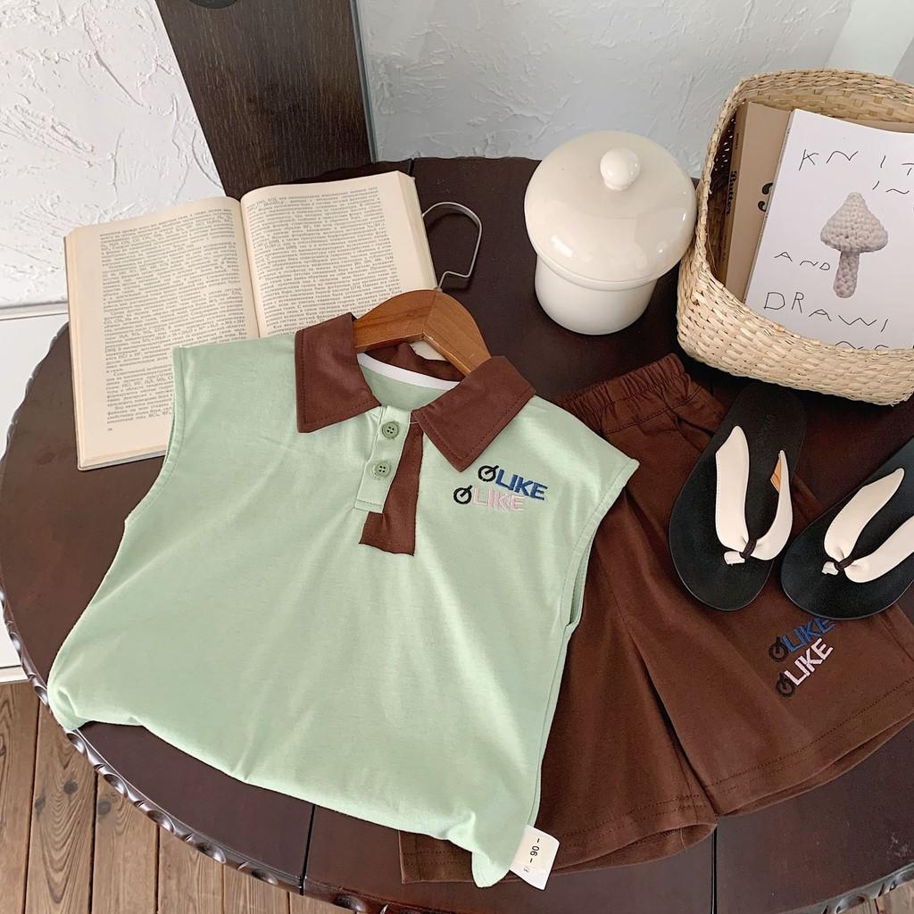 Adorable Children's Summer Outfit Set With Embroidered Sleeveless Polo Shirt And Shorts