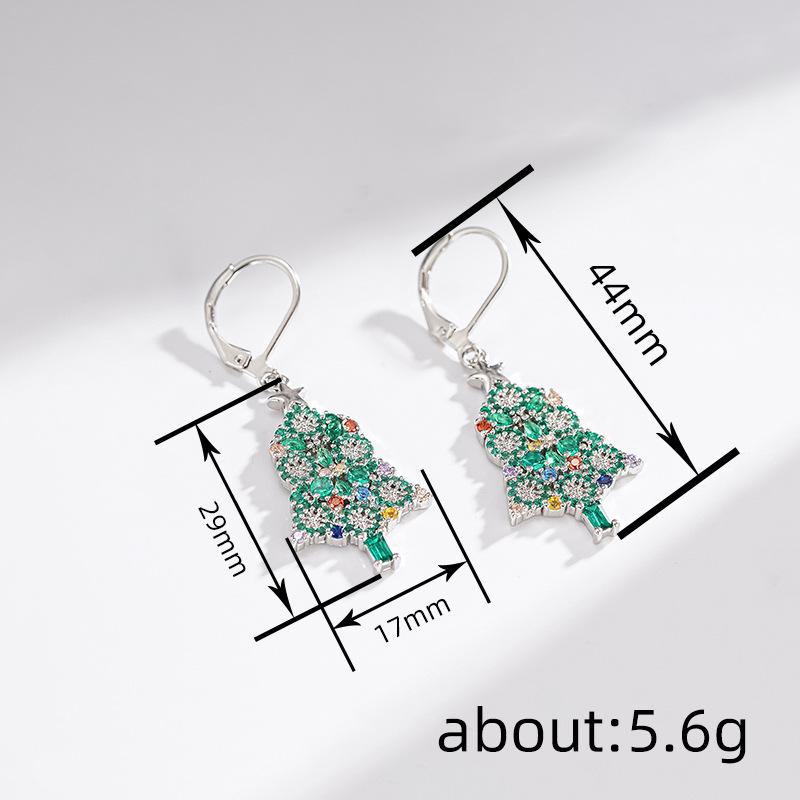 Women Christmas Tree Drop Earrings Full Multiple Colors CZ Winter Jewelry Chic Festival Party Accessories for New Year