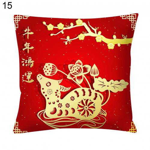 Bedroom Living Room Pillowcase Decorative Ornaments Chinese New Year Printed  Bed Sofa Cushion Cover