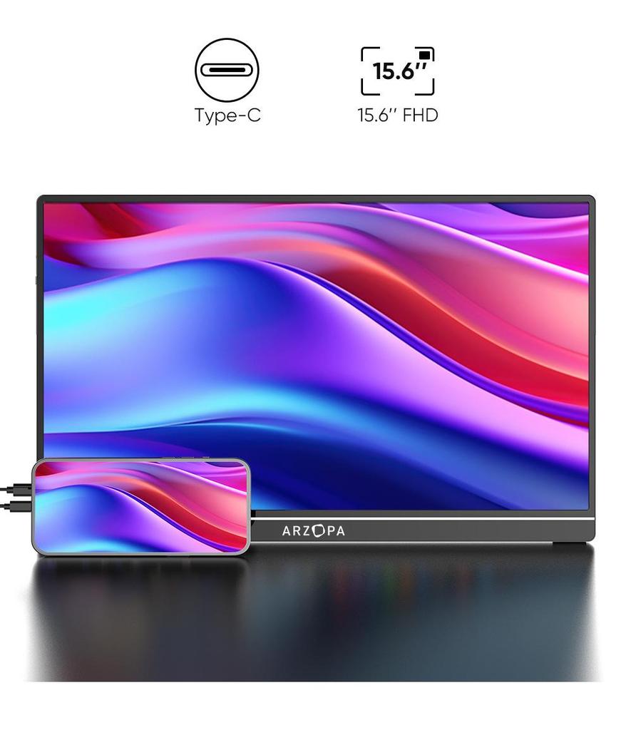 ARZOPA 15,6" Przenośny Monitor do Laptopa, Telefonu Komórkowego, Switcha i PS4/5