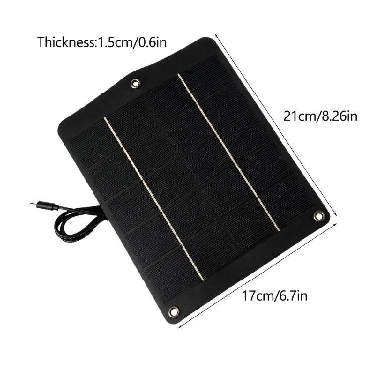 Portable Monocrystalline Type C Solar Board, 6W 5V PET Laminated Design With Tie-On Eyelets for Emergency Reserve Energy and Daily Carry