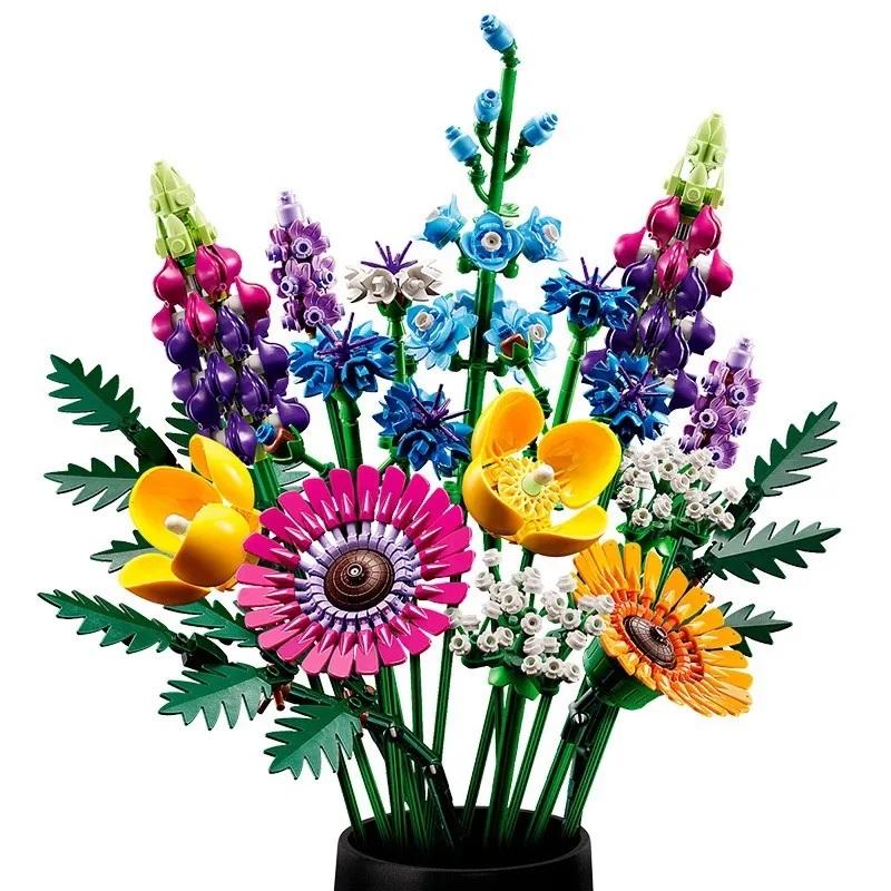 Kreativa 8 buketter av eviga blommor, rosor, orkidéer, suckulenter, byggklossar, bonsai-leksaker, presenter till flickor och barn