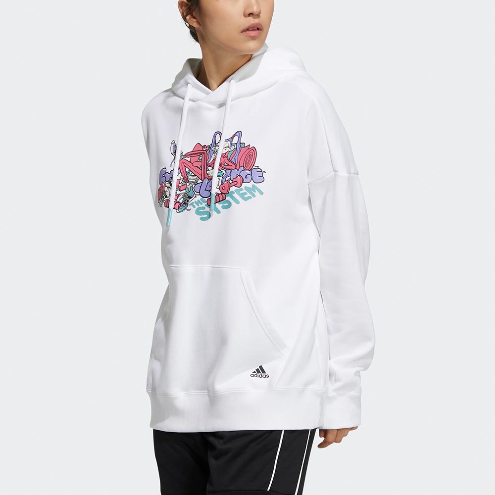 Adidas X Atmos Pink Atmos Collaboration Allover Graphic Print Hoodie Soft Fleece Lined Casual Long Sleeve Hoodies Women White GT0091