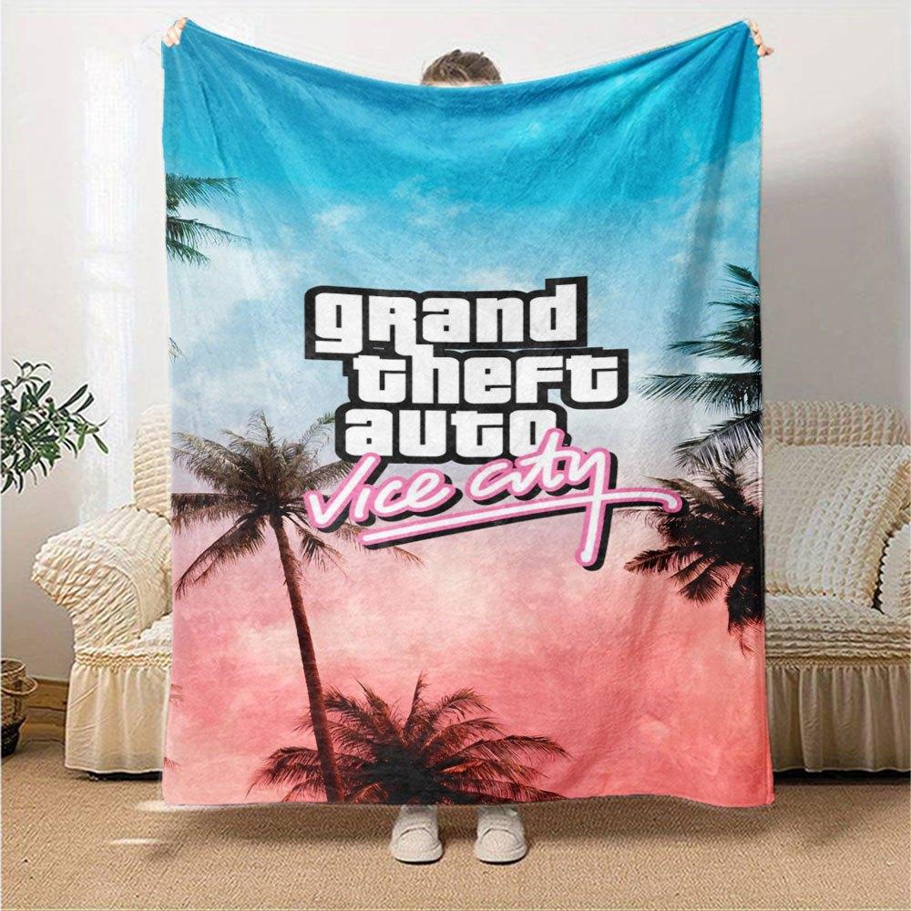 1pc Grand Theft Auto Soft Flannel Blanket with Designer Print A Cozy Blanket for All Seasons, Perfect for the Couch, Bed, Office