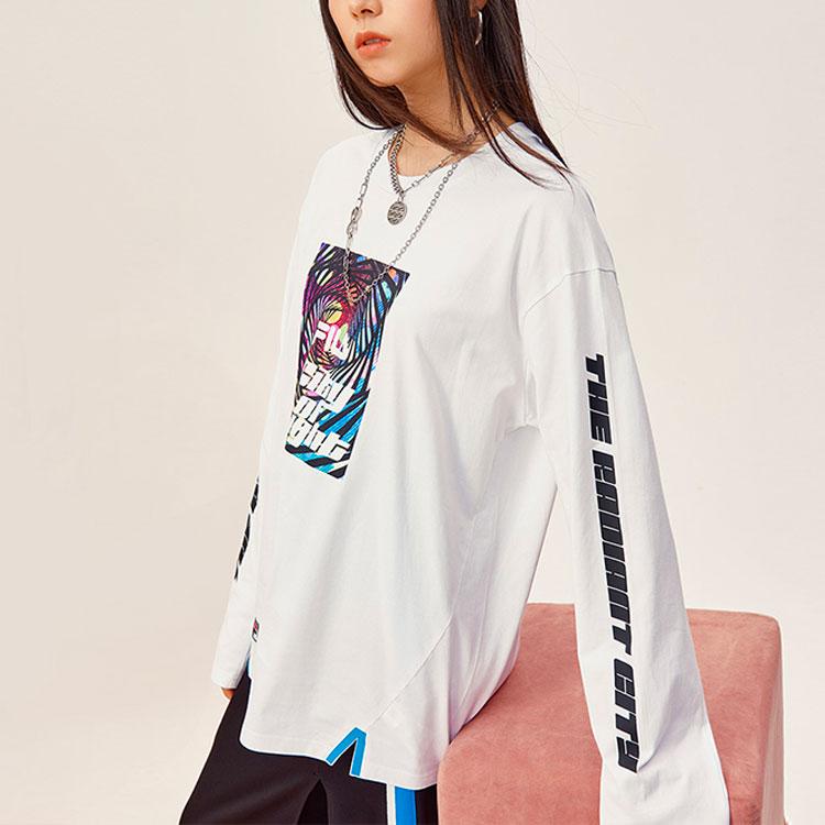 Fila Fusion Streetwear Logo Japanese Style Casual National Trend Color Transfer Print Loose Knit Long Sleeve T-Shirt Unisex Tops White T11U136201F-WT