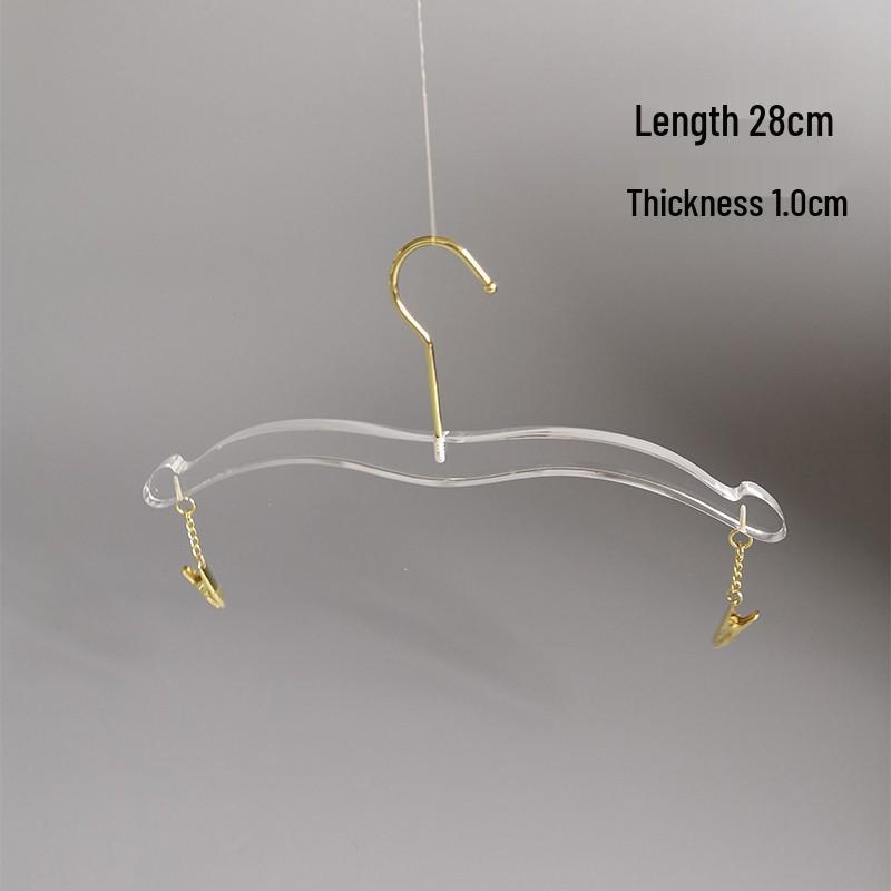 Transparent Acrylic Lingerie Hanger with S-Shaped Hook for Clothes, Fabrics, and Children's Wear.